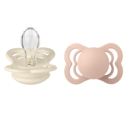 Bibs Pacifier 2-pack Supreme - Silicone - Ivory / Blush - Size 0-6 M