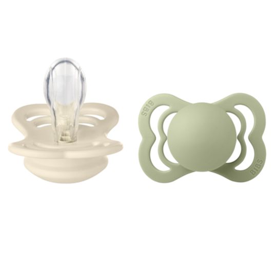 Bibs Pacifier 2-pack Supreme - Silicone - Ivory / Sage - Size 0-6 M