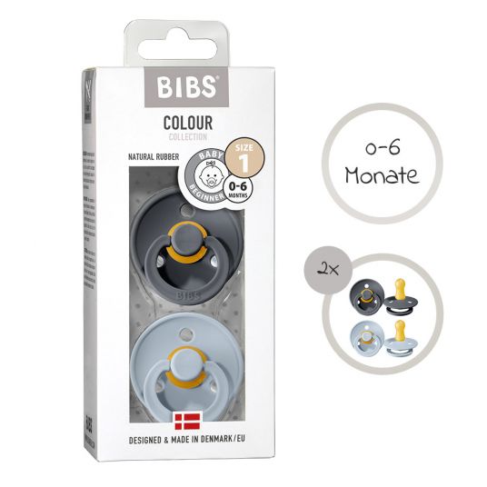 Bibs Pacifier - Color 2 Pack - Baby Blue / Iron - Gr. 0-6 M