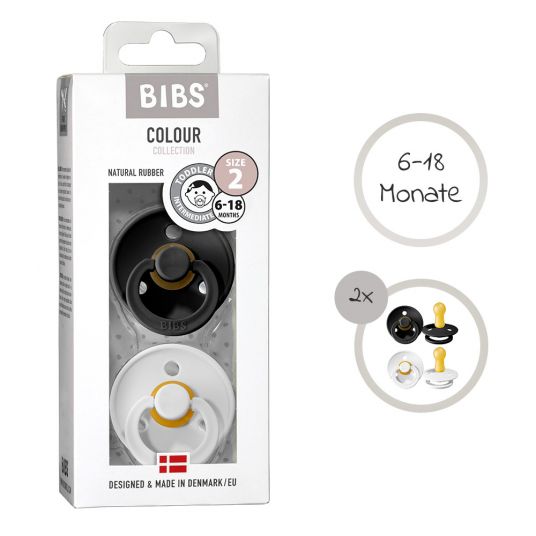 Bibs Pacifier - Color 2 Pack - Black / White - Size 6-18 M