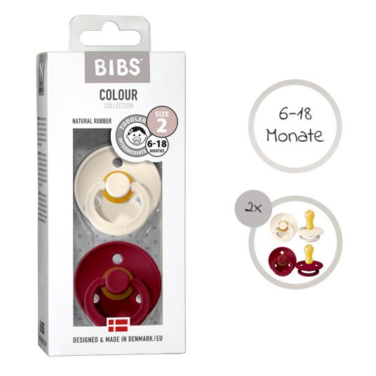 Bibs Pacifier - Color 2 Pack - Ivory / Ruby - Size 6-18 M