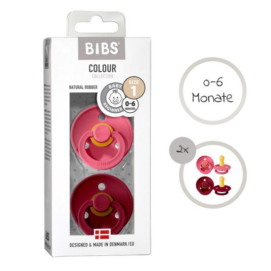 Bibs Pacifier - Color 2 Pack - Ruby / Coral - Gr. 0-6 M