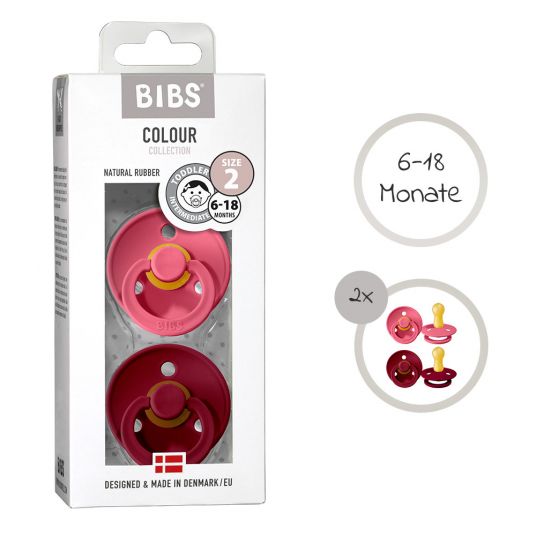 Bibs Pacifier - Color 2 Pack - Ruby / Coral - Gr. 6-18 M