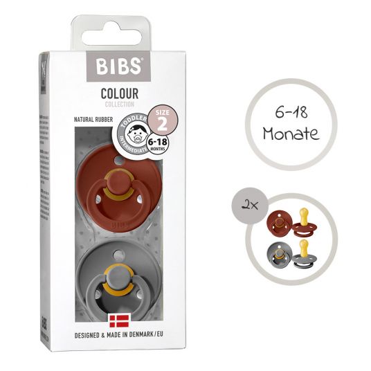 Bibs Pacifier - Color 2 Pack - Rust / Smoke - Sizes 6-18 M