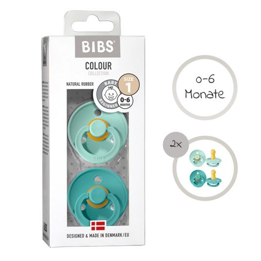 Bibs Pacifier - Color 2 Pack - Turquoise / Mint - Gr. 0-6 M