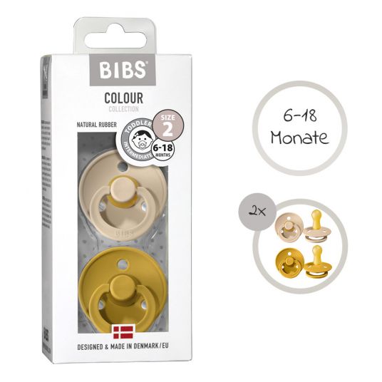 Bibs Pacifier - Color 2 Pack - Vanilla / Mustard - Gr. 6-18 M