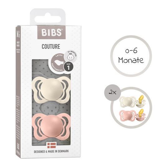 Bibs Pacifiers - Couture 2 Pack - Natural Rubber - Ivory / Blush - Gr. 0-6 M