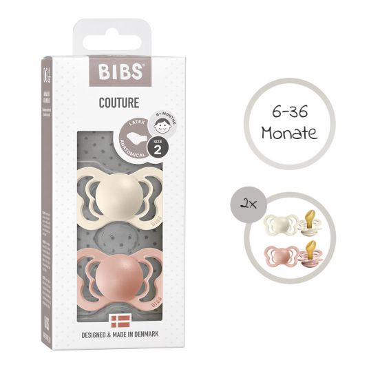 Bibs Pacifiers - Couture 2 Pack - Natural Rubber - Ivory / Blush - Size 6-36 M