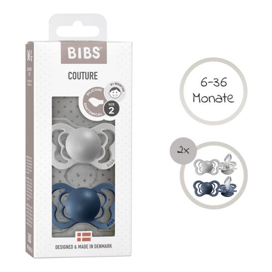 Bibs Pacifier - Couture 2 Pack - Silicone - Cloud / Steel - Size 6-36 M