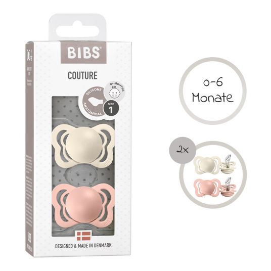Bibs Pacifier - Couture 2 Pack - Silicone - Ivory / Blush - Size 0-6 M