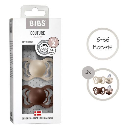 Bibs Pacifier - Couture 2 Pack - Silicone - Vanilla / Mocha - Size 6-36 M