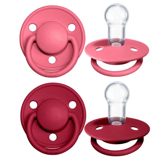 Bibs Pacifier - De Lux 2 Pack - Silicone - Coral / Ruby - Size 0-36 M