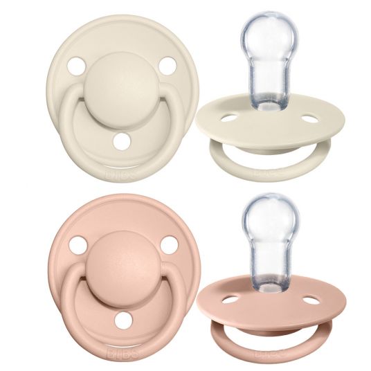 Bibs Pacifier - De Lux 2 Pack - Silicone - Ivory / Blush - Size 0-36 M
