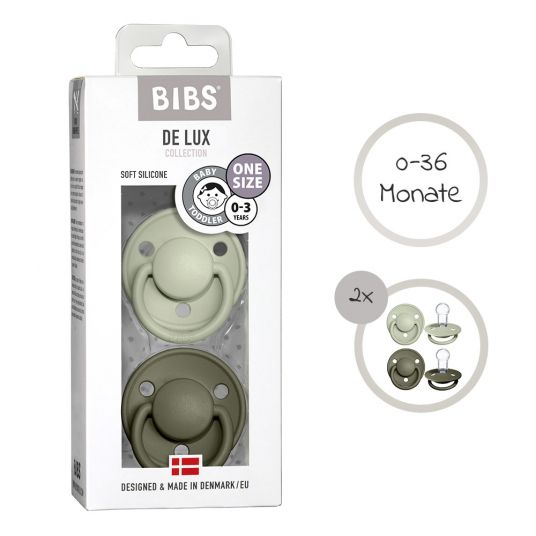 Bibs Pacifier - De Lux 2 Pack - Silicone - Sage / Hunter Green - Size 0-36 M