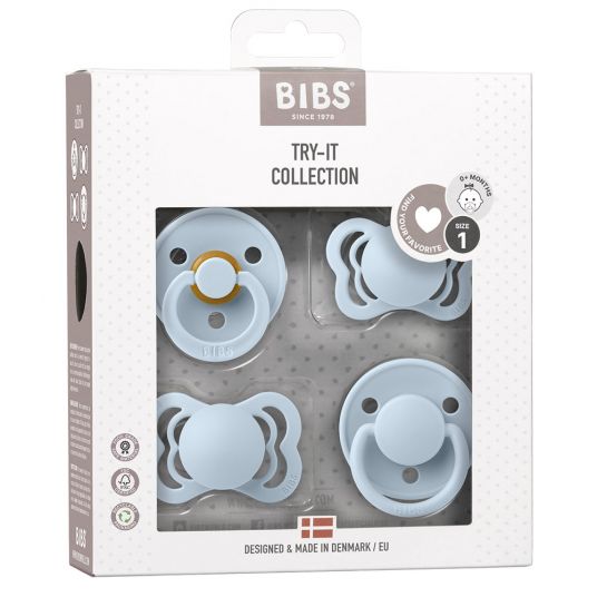 Bibs Set di assaggi di ciuccio - Collezione Try-it 4 Pack - Baby Blue - Taglia 0-6 M