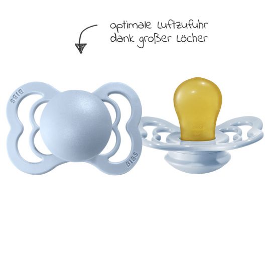 Bibs Pacifiers - Supreme 2 Pack - Natural Rubber - Iron / Baby Blue - Size 0-6 M