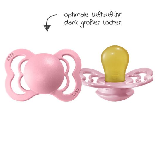 Bibs Pacifiers - Supreme 2 Pack - Natural Rubber - Ivory / Baby Pink - Size 0-6 M