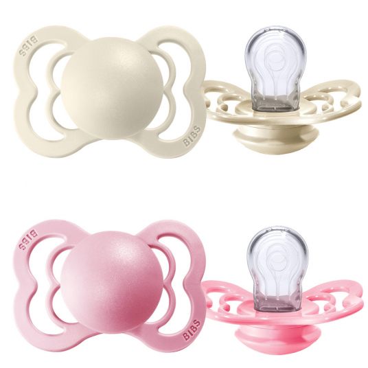 Bibs Pacifiers - Supreme 2 Pack - Silicone - Ivory / Baby Pink - Size 0-6 M