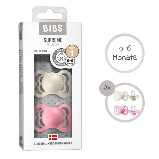 Bibs Pacifiers - Supreme 2 Pack - Silicone - Ivory / Baby Pink - Size 0-6 M