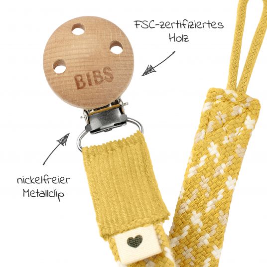 Bibs Schnullerband Pacifier Braid - Mustard / Ivory / Cloud