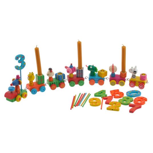 Bieco Geburtstags-Tierzug mit Zahlen + 6 Kerzenhaltern