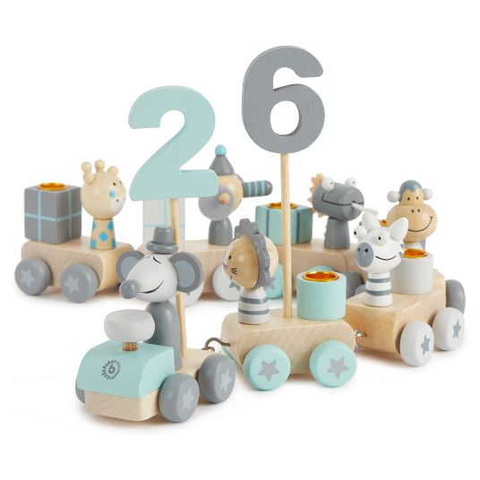Bieco Birthday train with numbers - Animals - Grey Mint