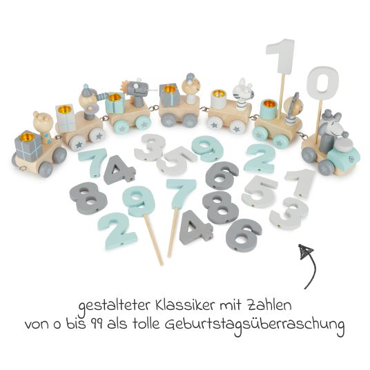 Bieco Geburtstagszug mit Zahlen - Tiere - Grau Mint