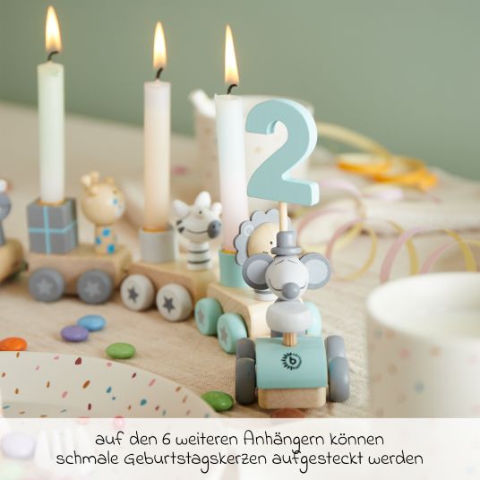 Bieco Geburtstagszug mit Zahlen - Tiere - Grau Mint