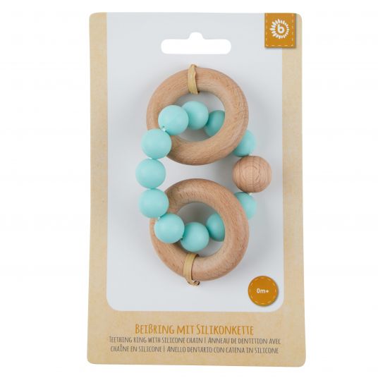 Bieco Wooden teething ring with silicone chain - Green