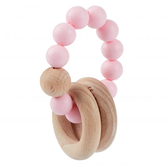 Bieco Wooden teething ring with silicone chain - Pink