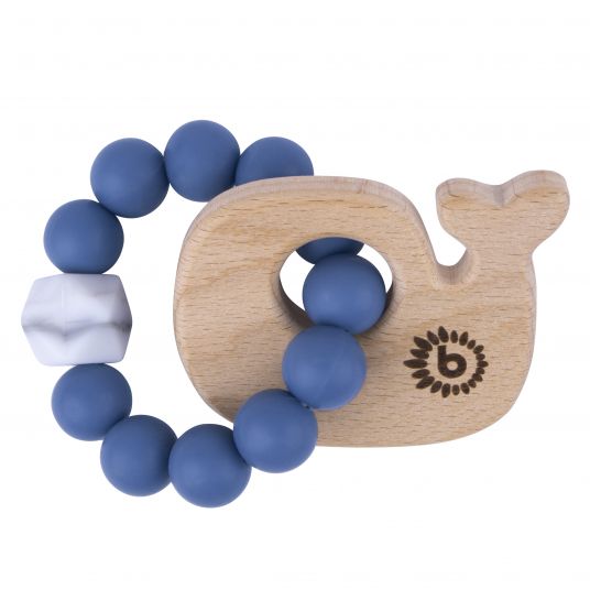 Bieco Anello di dentizione in legno con balena e catena in silicone - Blu
