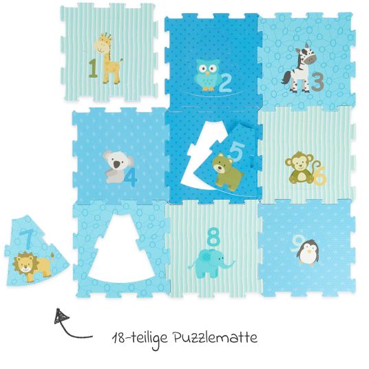 Bieco Puzzle mat 18 pcs - Animals - Blue