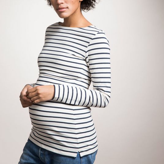 boob Long sleeve shirt organic cotton - stripes offwhite dark blue - size M