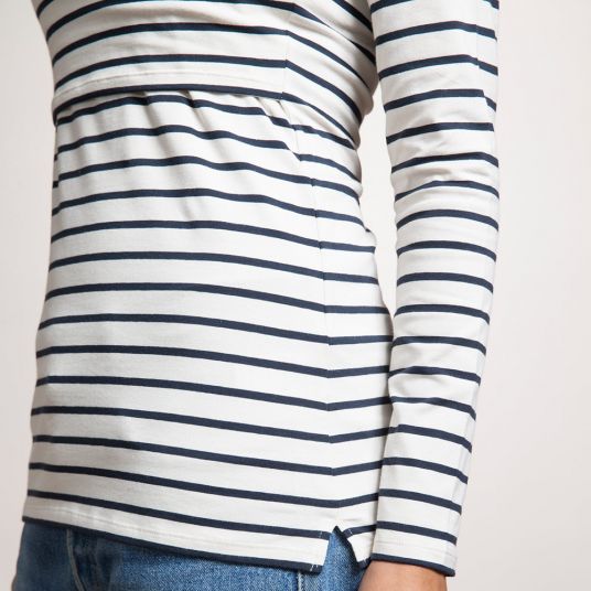 boob Camicia a maniche lunghe in cotone organico - Stripes Offwhite Dark Blue - Taglia M