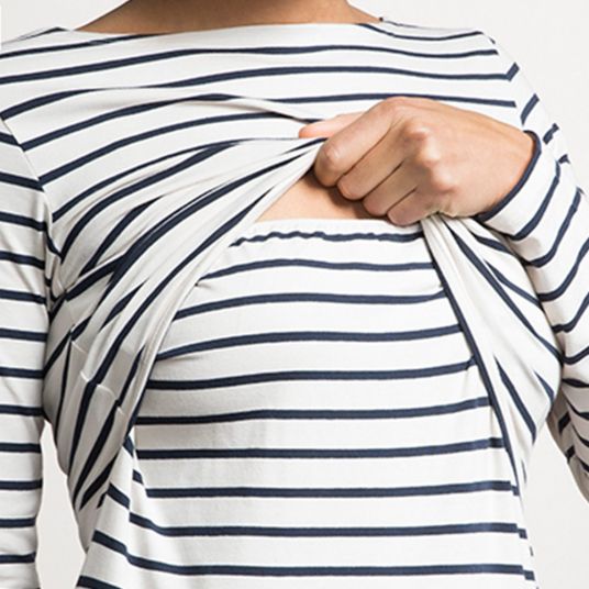 boob Long sleeve shirt organic cotton - stripes offwhite dark blue - size M