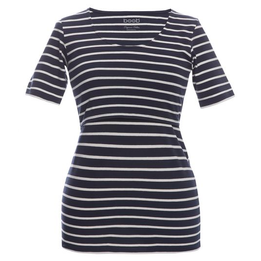 boob T-shirt with breastfeeding function organic cotton - stripes offwhite dark blue - size S