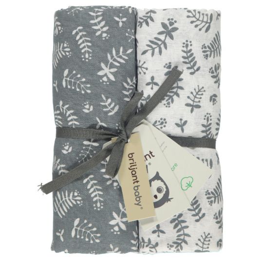 Briljant Baby Wrap & muslin cloth / puck cloth 2-pack 120 x 120 cm - Botanic - Organic Cotton - Blue-Gray