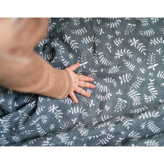 Briljant Baby Einschlag- & Mulltuch / Pucktuch 2er Pack 120 x 120 cm - Botanic - Organic Cotton - Blau-Grau