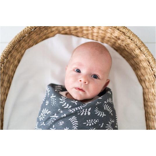 Briljant Baby Panno per impacchi e mussola / panno per pacchi da 120 x 120 cm - Botanic - Cotone organico - Blu-Grigio