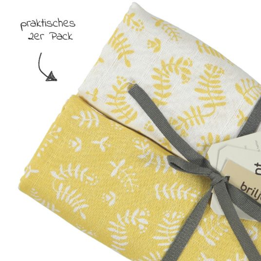 Briljant Baby Einschlag- & Mulltuch / Pucktuch 2er Pack 120 x 120 cm - Botanic - Organic Cotton - Gelb