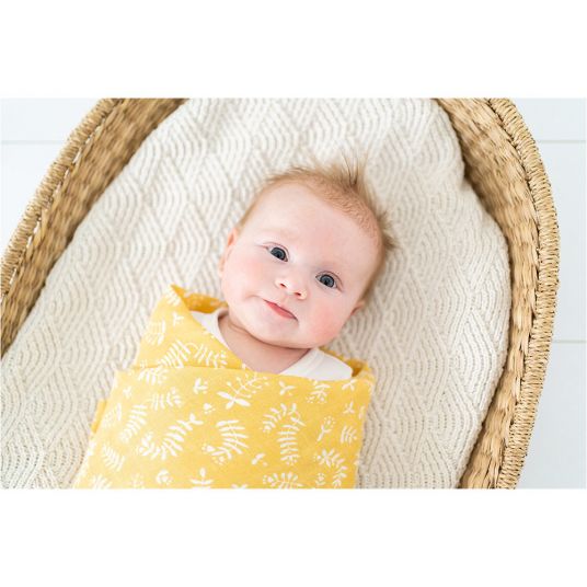 Briljant Baby Wrap & muslin cloth / puck cloth 2-pack 120 x 120 cm - Botanic - Organic Cotton - Yellow