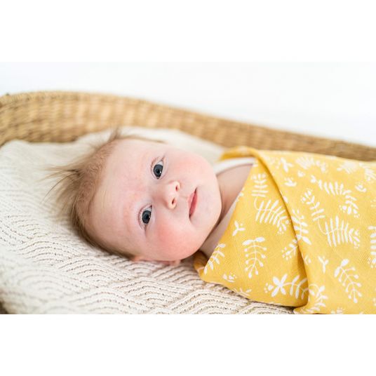 Briljant Baby Wrap & muslin cloth / puck cloth 2-pack 120 x 120 cm - Botanic - Organic Cotton - Yellow