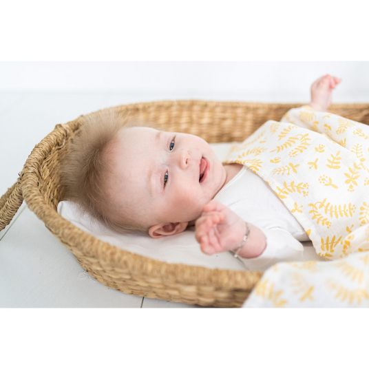 Briljant Baby Panno per impacchi e mussola / panno per pacchi da 120 x 120 cm - Botanico - Cotone organico - Giallo