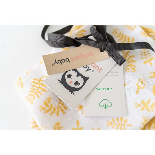 Briljant Baby Panno per impacchi e mussola / panno per pacchi da 120 x 120 cm - Botanico - Cotone organico - Giallo