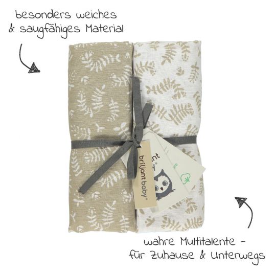Briljant Baby Wrap & muslin cloth / puck cloth 2-pack 120 x 120 cm - Botanic - Organic Cotton - Sand