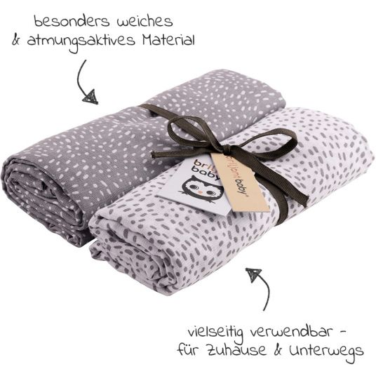 Briljant Baby Einschlag- & Mulltuch / Pucktuch 2er Pack 120 x 120 cm - Minimal Dots - Weiß Grau
