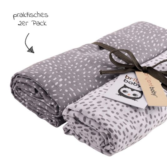 Briljant Baby Einschlag- & Mulltuch / Pucktuch 2er Pack 120 x 120 cm - Minimal Dots - Weiß Grau
