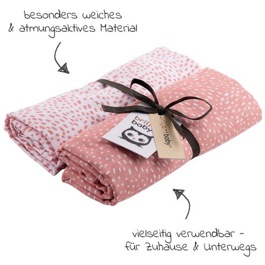 Briljant Baby Einschlag- & Mulltuch / Pucktuch 2er Pack 120 x 120 cm - Minimal Dots - Weiß Rosa