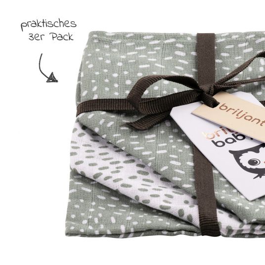 Briljant Baby Mull-Waschhandschuh 3er Pack - Minimal Dots - Weiß Grün