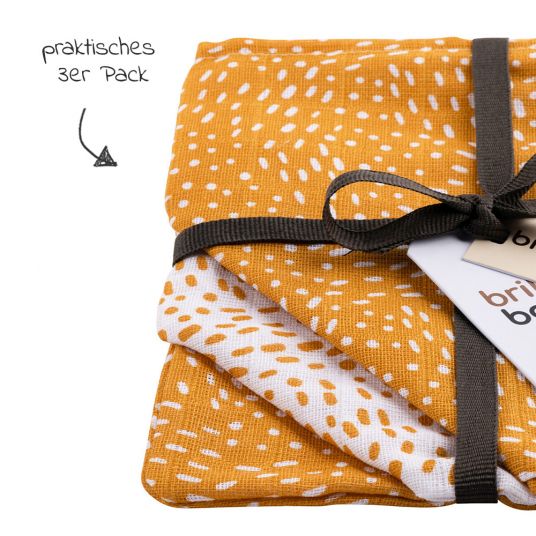 Briljant Baby Mull-Waschhandschuh 3er Pack - Minimal Dots - Weiß Ockergelb